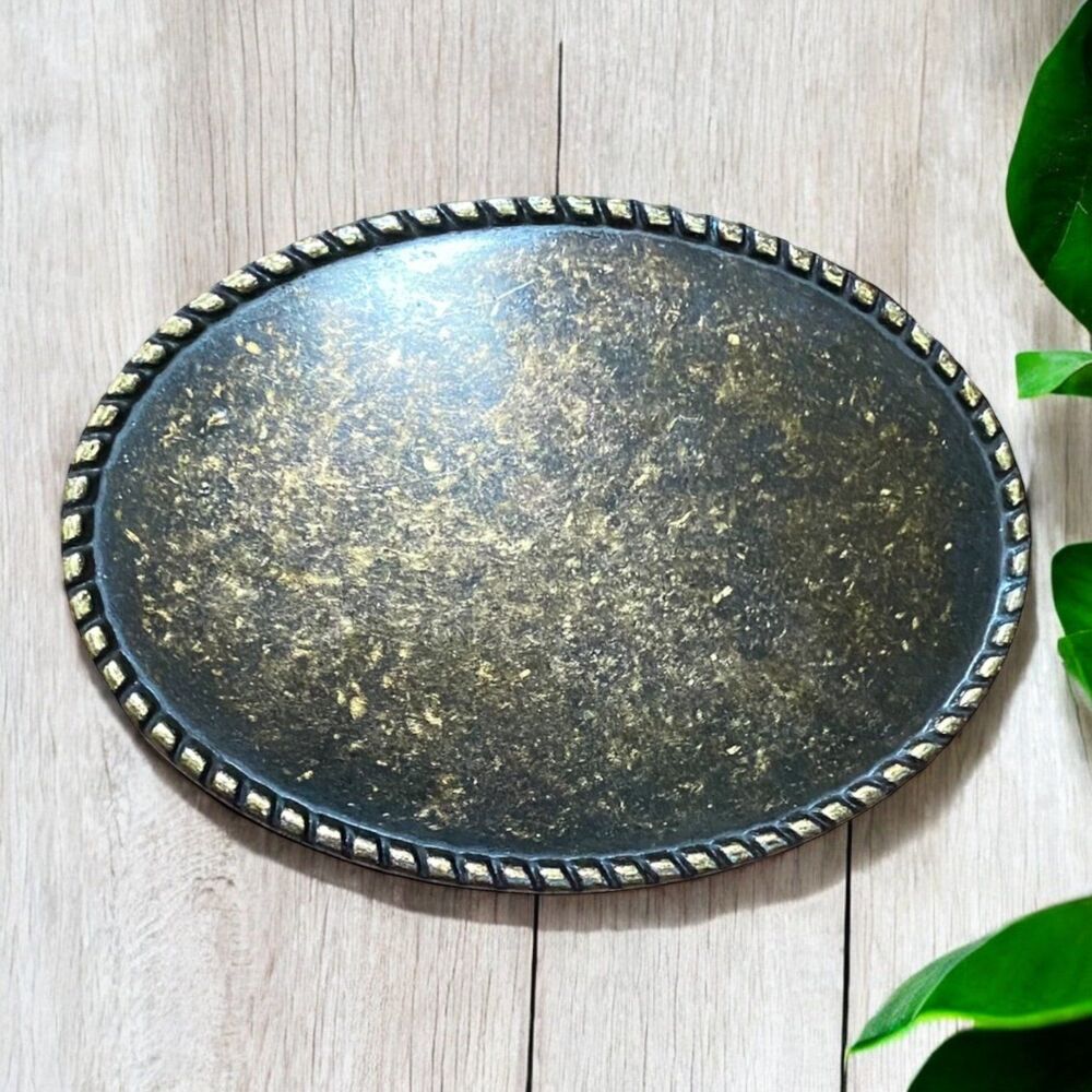 Western Oval Hammered Vintage Belt Buckle replacement antique brass 3 in x 4 in